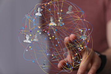 Illustrates interconnectedness in a digital world.  Ideal for technology, networking, and...