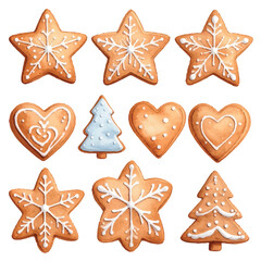 Set of Christmas cookies. Gingerbread cookies with milk filling. Christmas pictures for design with transparent background in vector format.