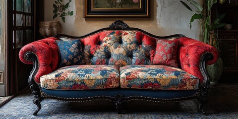 Opulent Floral Patterned Sofa and Pillows in an Elegant Interior