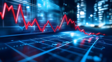 Stock market, Stock market crash, Financial crisis, Red Falling Stock Market Graph on Digital Screen