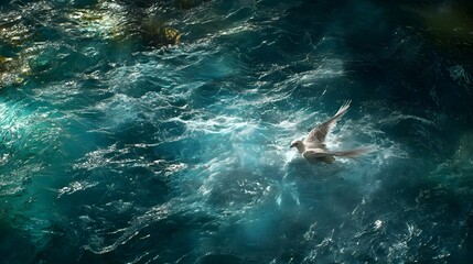 Obraz premium Bird, Ocean, Waves, Bird Flying Over Ocean Waves