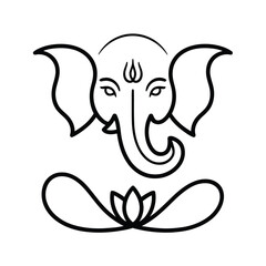 Line drawing of Ganesha on a lotus, suitable for cultural, spiritual, or religious designs or products targeting diverse audiences.