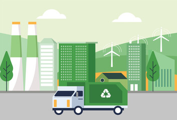 Recycling Truck Driving Through Green City Environment