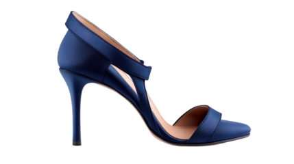 Navy blue formal heels with ankle strap, Transparent background, PNG file