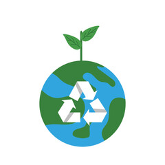 Earth Globe with Recycle Symbol and Sprout, Green and Blue Flat Design