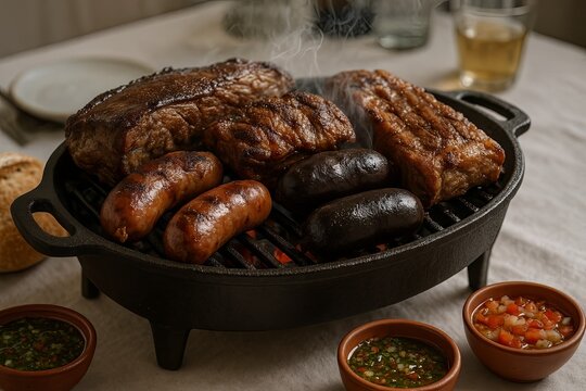 Argentine Parrillada with Assorted Grilled Meats and Traditional Sauces