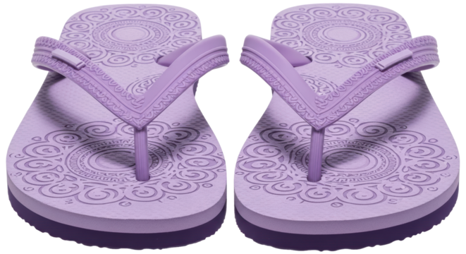 Isolated Purple Flip Flops with Pattern on White Background