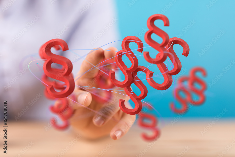 Poster Abstract image of interconnected paragraph symbols, representing legal networks and connections.
