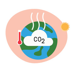 Global Warming Icon with Rising Thermometer and CO2 Cloud