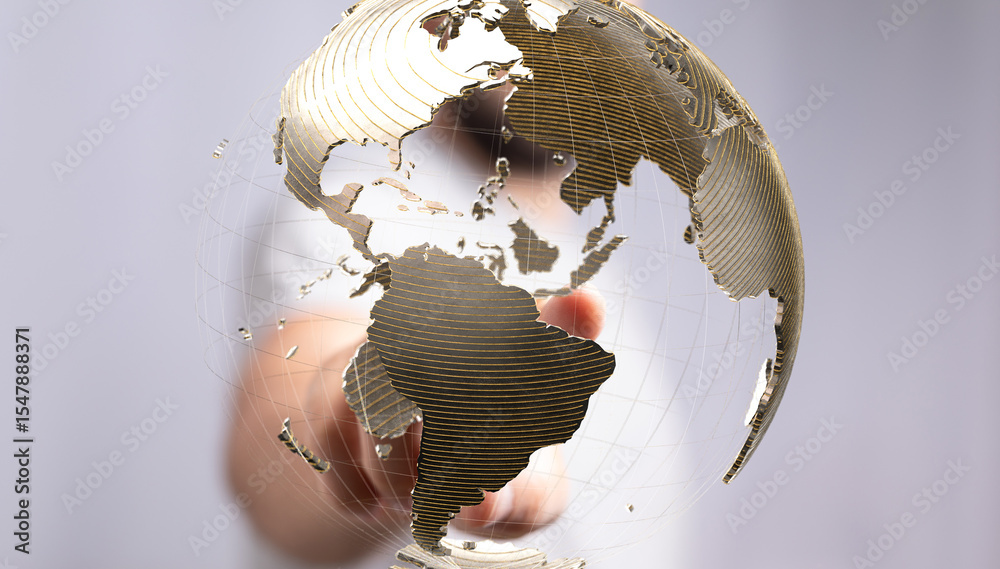 Poster Abstract image of a hand interacting with a 3D model of the Earth, symbolizing global connectivity and networking.