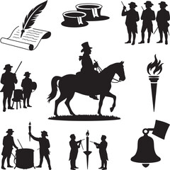 Black Silhouette Collection Historical Figures Events Signing Declaration Quill Horse Rider Musicians Torch Bell 1