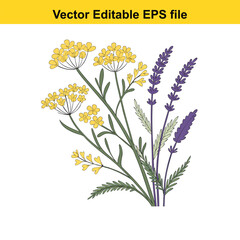 Delightful Floral Arrangement Featuring Yellow Flowers and Lavender Blooms A Charming Bouquet with a Soft Yellow Ribbon for a Whimsical and Elegant Touch