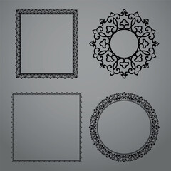 Set of decorative frames Elegant vector element for design in Eastern style, place for text. Floral black and gray borders. Lace illustration for invitations and greeting cards
