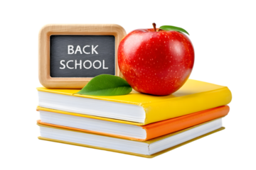 Concept of education. A red apple and pencil sitting on top of a stack of school books. Ai Generated Images