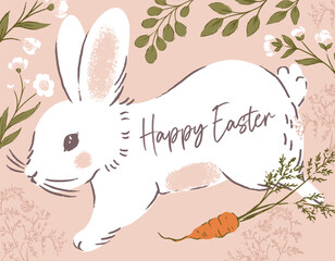 Easter White Bunny Vector Card Background