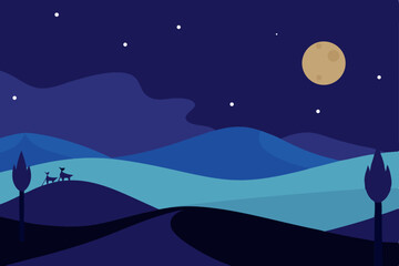 Obraz premium Moonlit night landscape with mountains and sea