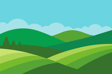 Obraz premium Vector nature landscape with green hills, blue sky, and mountains