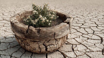 Drought resilience represented through cracked earth and survival farming
