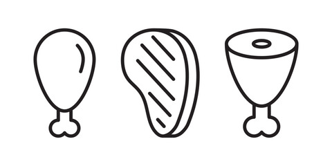 Grill meat line icons set