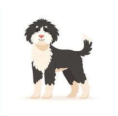 Adorable Portuguese Water Dog, standing proudly, fluffy coat, charming expression, against a plain white background.