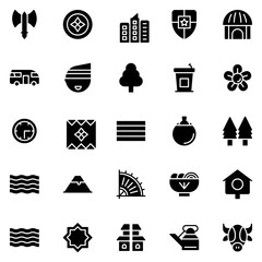 Collection of Basic Indonesia Related Vector Solid Icons. Contains Icons like Animal, Bird, Building, Money and more. Editable stroke. 48x48 pixels