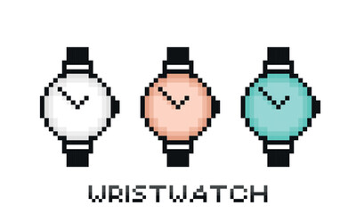 Set of pixelated wristwatches isolated on white background.