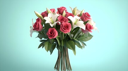 Roses, Lilies, Bouquet, Romantic Bouquet of Roses and Lilies