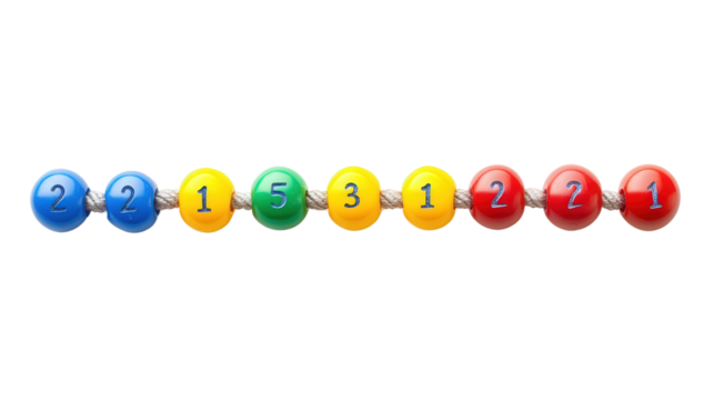 Montessori bead chain with number labels, Transparent background, PNG file