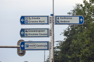 White city direction signs within the town of Gouda