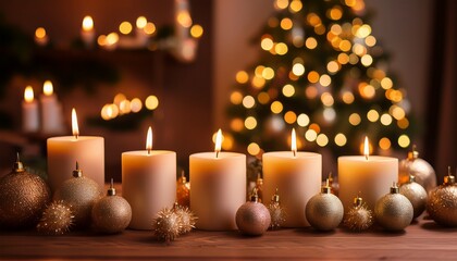 candles in front of the christmas tree