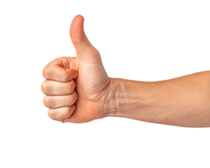 Hand of client show thumb up isolated on white background. Service rating, satisfaction concept. Male hand showing thumb up. Ai Generated Images