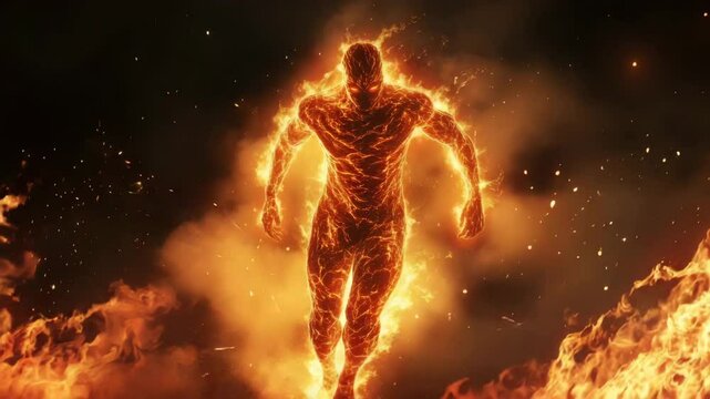 Fiery Superhuman Running Through the Flames