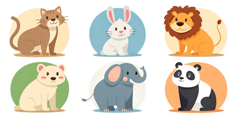 Obraz premium Adorable cartoon animals set isolated on transparent background