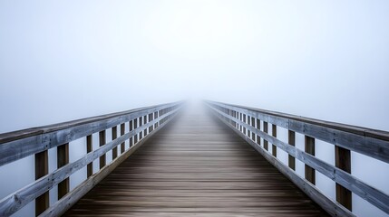 Bridge, Wooden bridge, Fog, Foggy Wooden Bridge Leading to the Unknown