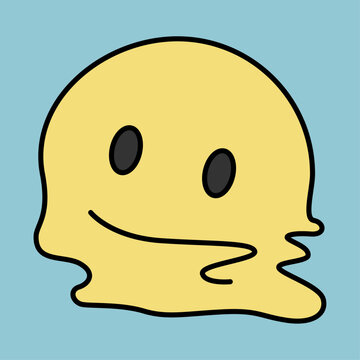 Melting Yellow Face Icon on Light Blue Background