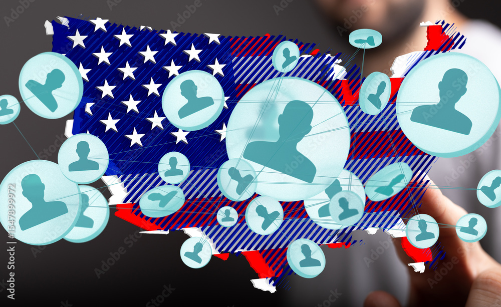 Poster visual representation of a nationwide network, highlighting connections between individuals across t