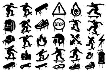 Naklejka premium Hip-Hop and Breakdance Graffiti Icons – Urban Spray Paint Street Culture Symbol Set