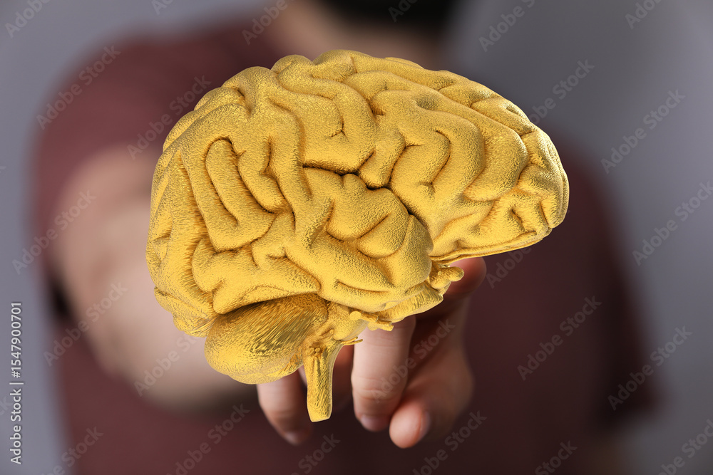 Aufkleber image of a golden brain, representing intellect, ideas, and potential. perfect for concepts of intel