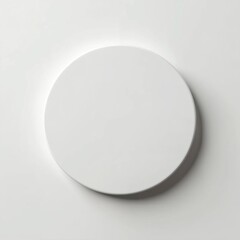 White circular button with transparent acrylic texture on clean white background, 3D rendered top view minimalist mockup for UI design, isolated copy space for text or branding.