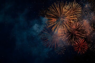 8k colorful banner wallpaper fireworks display on the dark night sky for the celebration and joy of a holiday festival, new year, or other special events. 