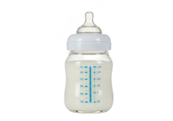 Baby bottle with milk formula for infant feeding and nutrition on transparent background