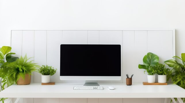 minimalist computer on white desk