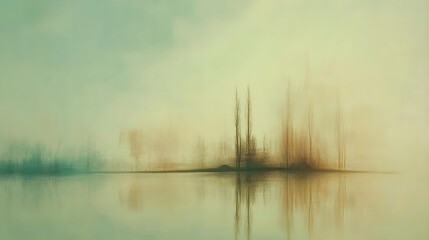 Misty lake, Calm water, Tranquil scene, Serene Reflections Misty Lake at Dawn