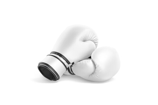 Blank white boxing gloves pair mockup lying, side view