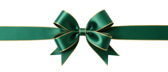 Elegant green ribbon with gold edge, beautifully tied into bow, perfect for gift wrapping and decoration