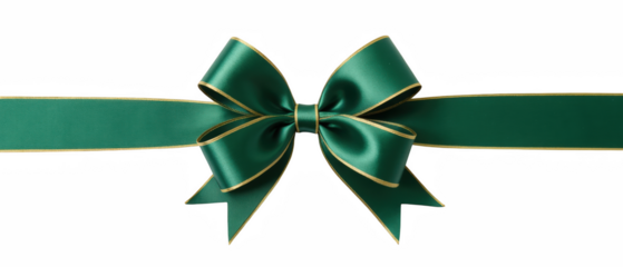 Elegant green ribbon with gold edge, beautifully tied into bow, perfect for gift wrapping and decoration