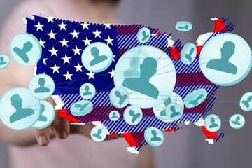 Visual representation of social connections and networking within the United States.