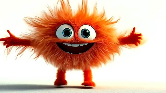 Colorful fluffy creature with big eyes and happy expression