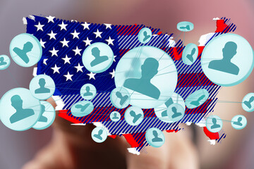Illustrative image showing social media connections across the United States.  Ideal for articles...