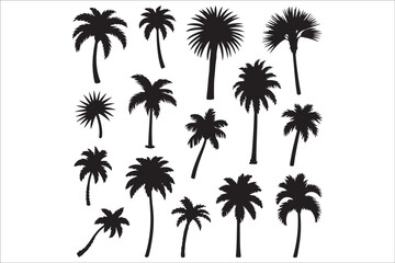 Obraz premium Beach Silhouette Bundle – Tropical Summer Vector Set with Palm Trees, Surfers, and Sunset Scenes